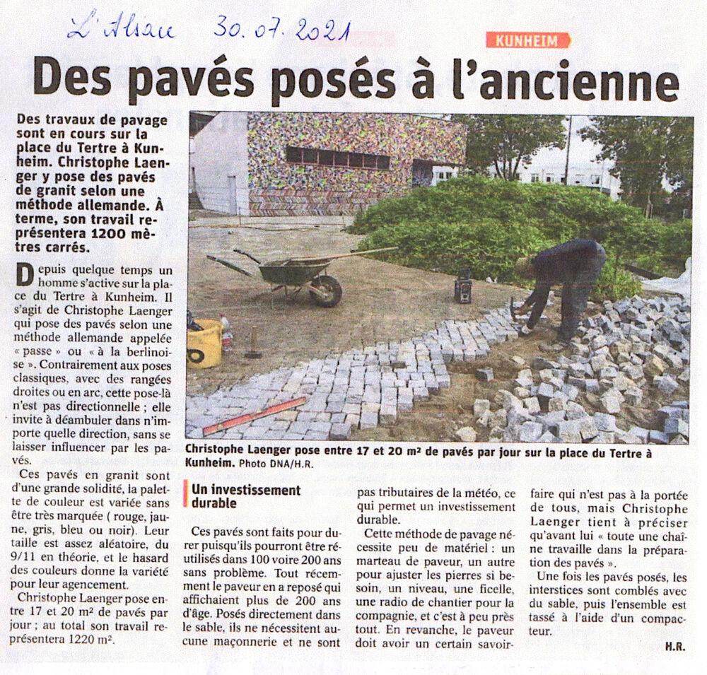 Coupure du journal L’Alsace — Kunheim, 30/07/2021